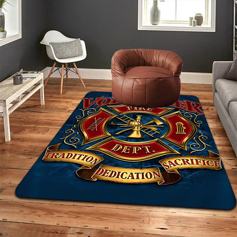 Gold firefighter emblem Rug Floor Mat for Living Room or Bedroom Soft and Comfortable Carpet a Gift for Birthday and Holiday.MFF0918571