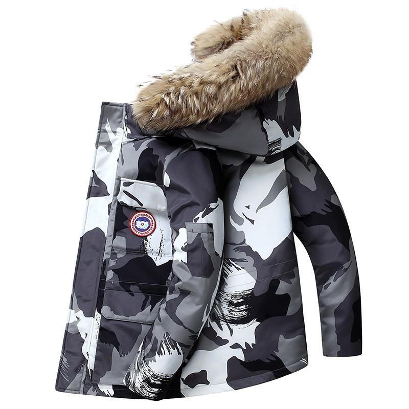Winter Mens Hooded Down Jacket Short Thick Camo Workwear Coat