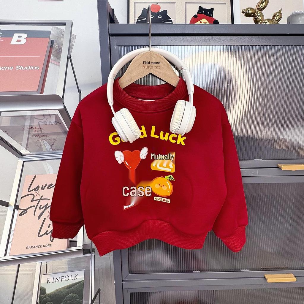 New Year Parent-Child Red Sweatshirt: Stylish Autumn/Winter Fashion for Mother-Daughter & Mother-Son