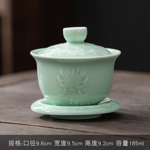 Jingdezhen-Hand Drawn Tea Bowl with Cover, Ceramic Tea Set, Large White Porcelain Covered Bowl, San Cai Gaiwan