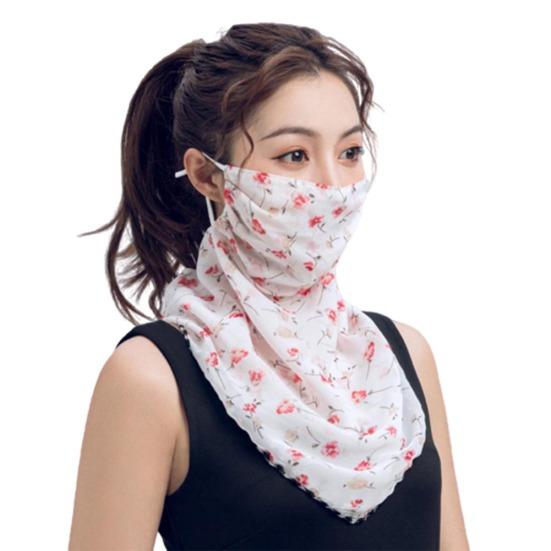 Rose Flower Women Summer Chiffon Anti-UV Thin Veil Scarf Neck Face Cover Shawl