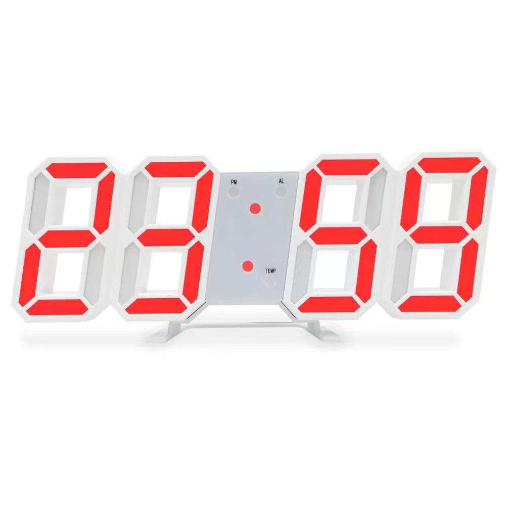 Digital Wall Clock 3d Stereo Led Display Desktop Alarm Clock Living Room Electronic Clock Red numbersWhite appearance#0