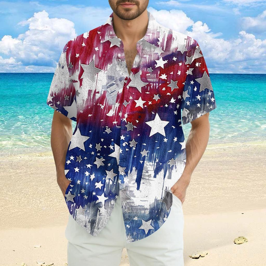 Men's Casual Casual Independence Day Print Short-sleeved Shirt