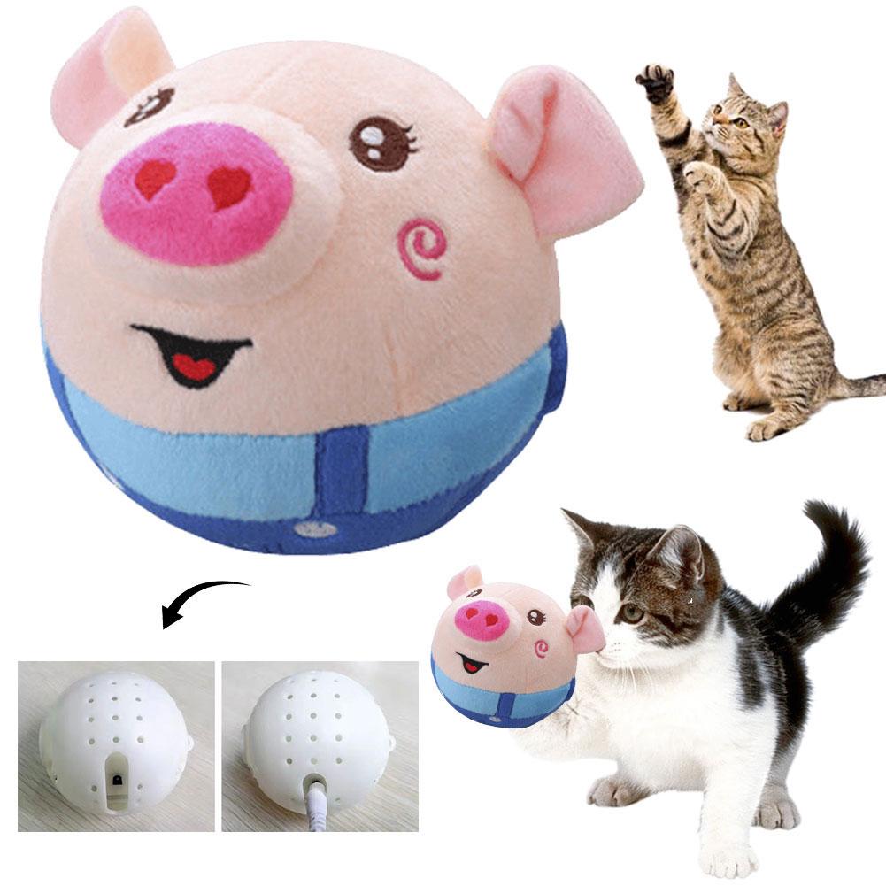 Cartoon Pig Active Moving Pet Plush Toy Washable Talking Moving Dog Ball Toy USB Rechargeable Pet Bouncing Balls