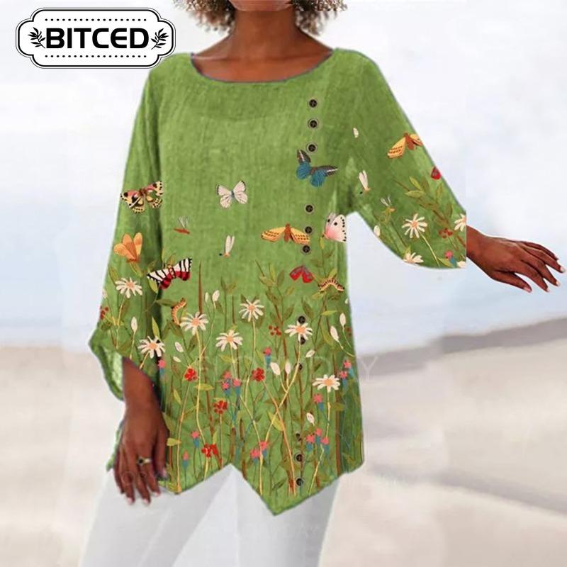 BITCED Damen Mode Lässig 3/4 Ärmel V-Ausschnitt Blusen & Hemden
