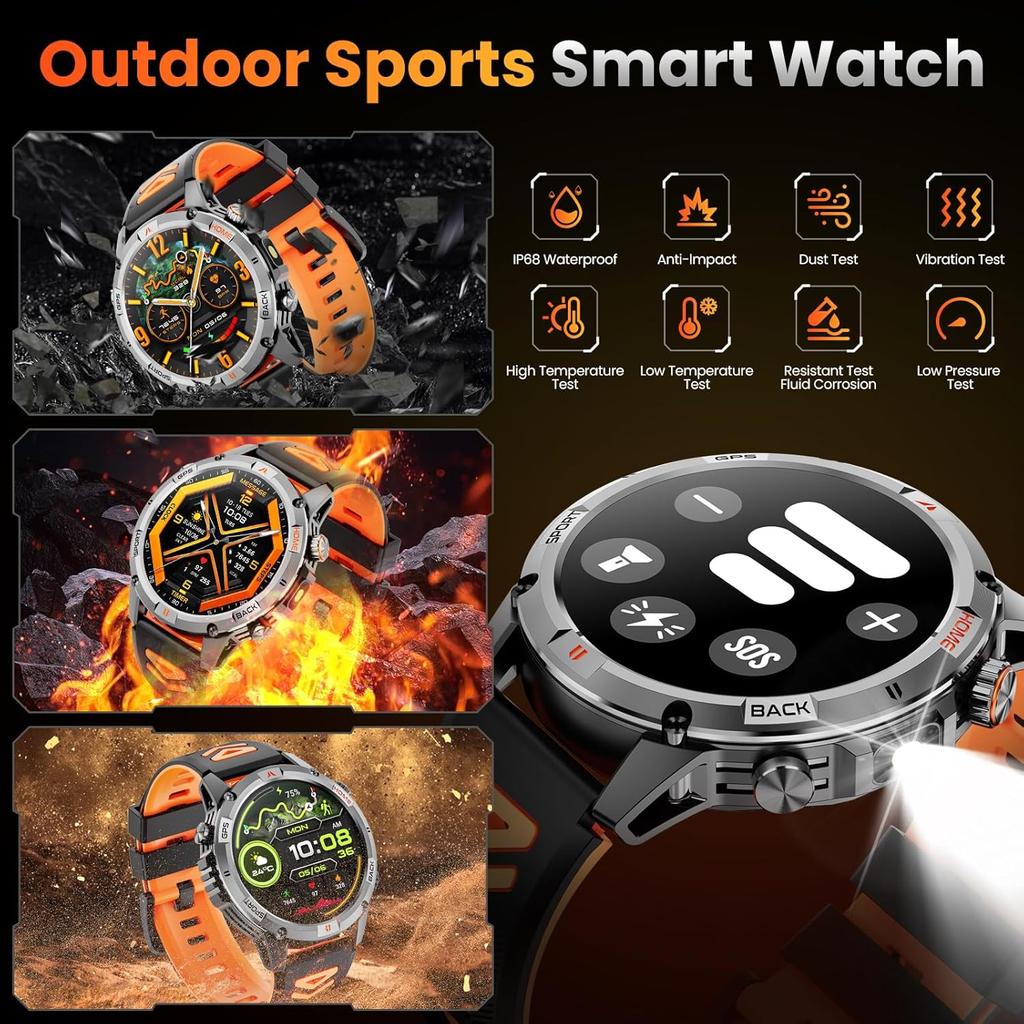 New Adventure GPS Map Navigation Smart Watch AMOLED Screen 10ATM Waterproof Clock Compass Flashlight BT Call Smartwatch Men