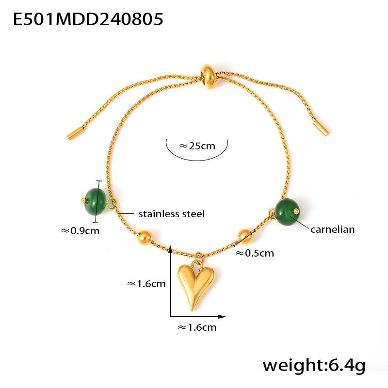18K Gold Plated Heart-shaped Agate Geometric Pendant Bracelet for Women