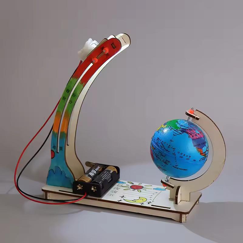DIY Earth Model Day Night Cycle Science Kit STEM Educational Globe Toy for Kids Classroom Physics Learning Wooden Handmade Toys