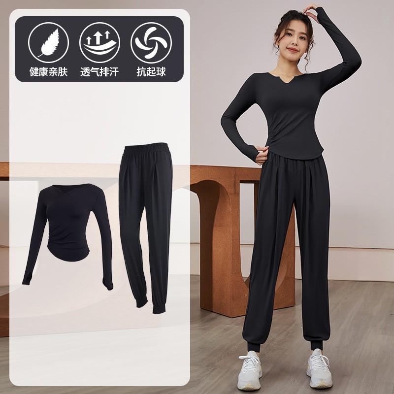 Womens Quick-Dry Fitness Set Gym Yoga Running Long Sleeve Top Pants Sportswear