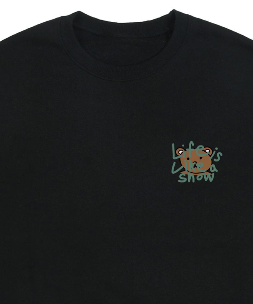 GRAVER [Unisex] Drawing Letter Bear Smile Sweatshirt_Black/Green Logo