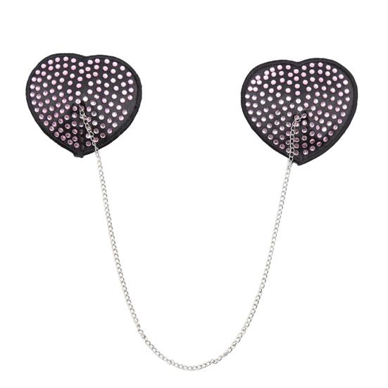 Sexy Women Chain Nipple Cover Rhinestone Heart Shape Reusable Breast Stickers