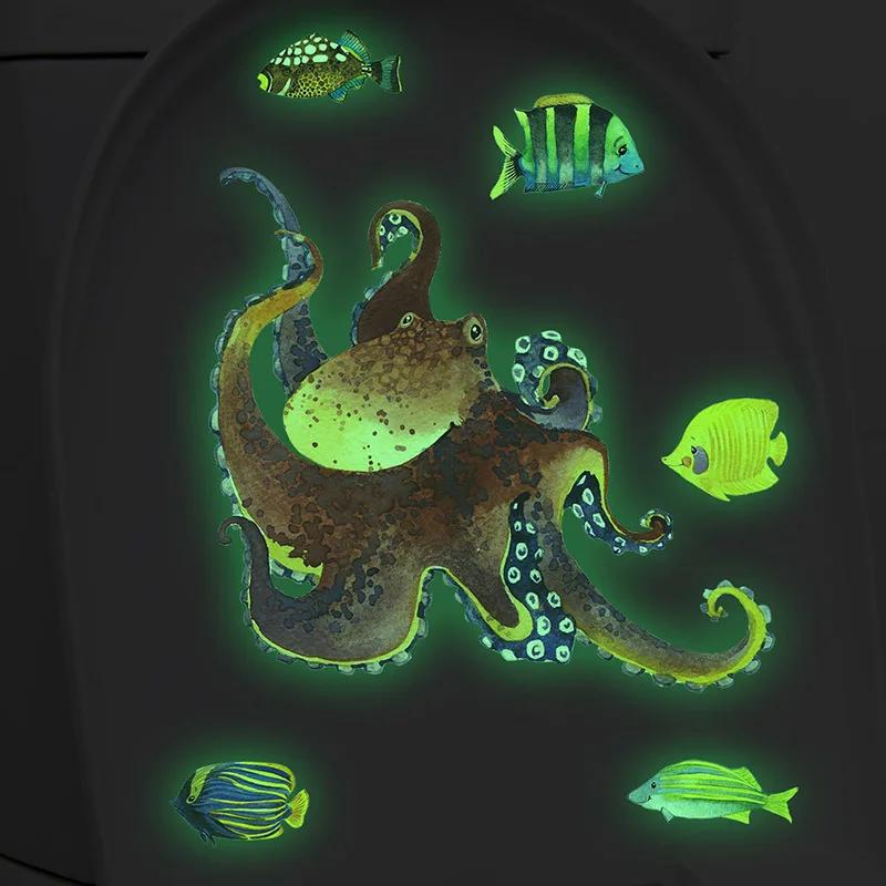 Kreslené samolepky na zeď svítící ve tmě, domácí dekorace, světelné fluorescenční nálepky s mořskými živočichy pro dekorace dětského pokoje