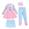Children's Girls' Long-Sleeve Two-Piece Swimsuit Set for Small, Medium, Large