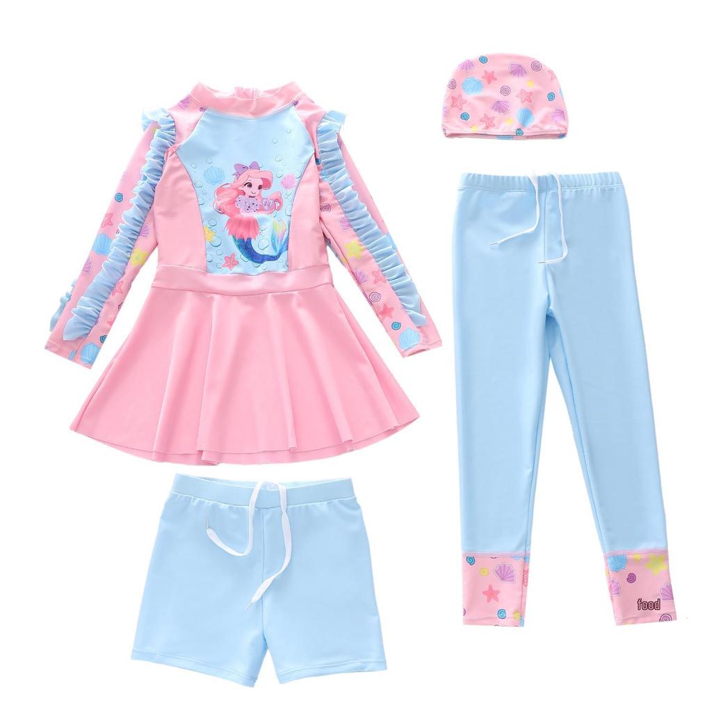 Children's Girls' Long-Sleeve Two-Piece Swimsuit Set for Small, Medium, Large