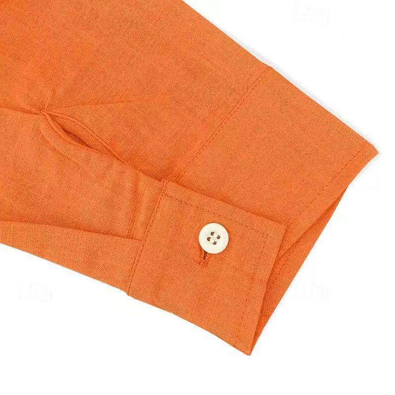 Men's Linen Shirts Long and Short Sleeved Lace Up V Neck Casual Blouse Spring Summer Thin Front Tees Tops Breathable Men Clothing