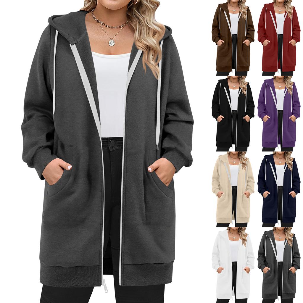 Women's Zip Up Hoodies Long Sleeve Long Tunic Sweatshirts Oversized Fleece Casual  Fall Jacket Coat With Pocket