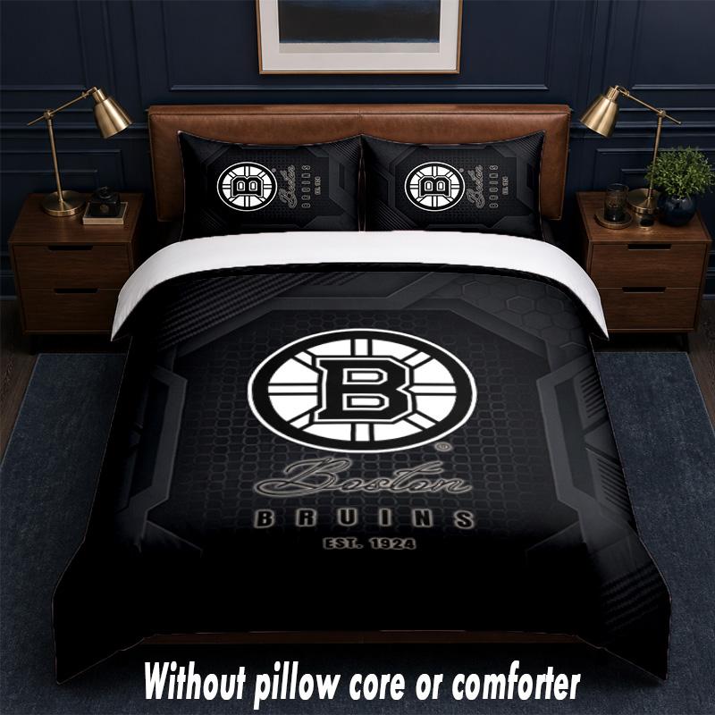 Set Biancheria da Letto Design Boston Bruins 1 Copripiumino + 2 Federe Morbido Traspirante Biancheria da Letto per la Casa