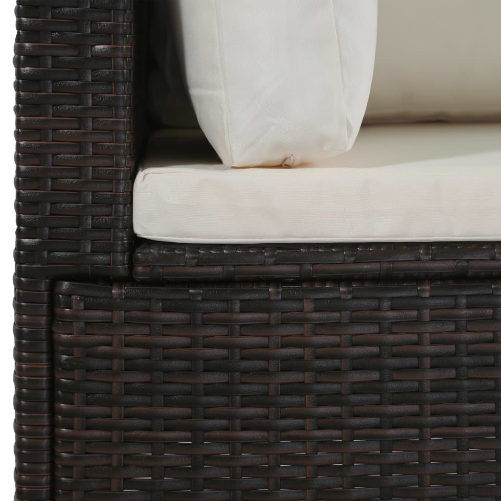 4 Piece Garden Lounge Set with Cushions Brown Poly Rattan