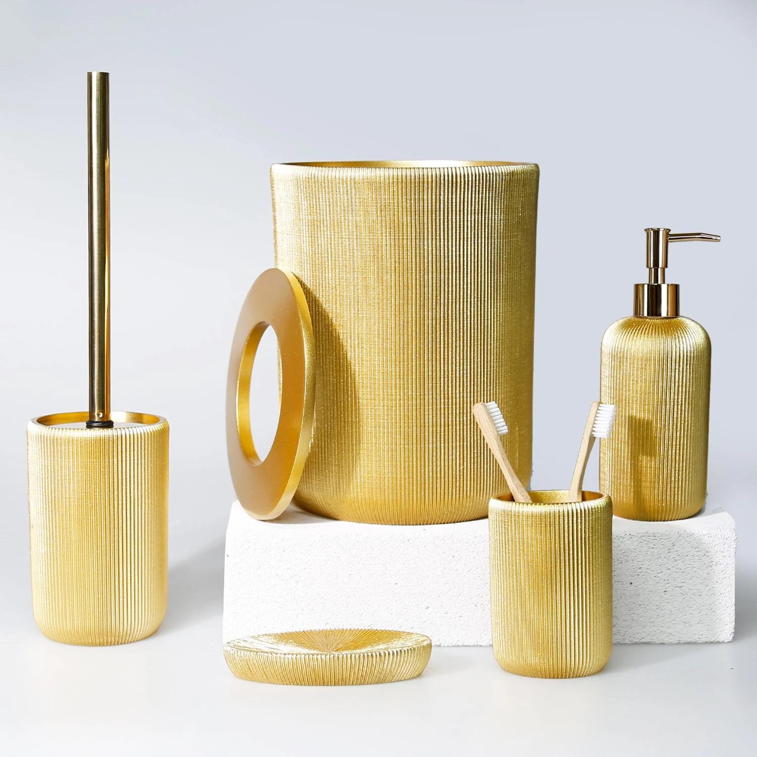 

Лидия 5шт.. Набор для ванной комнаты с мусорным ведром, туалетной щеткой, мыльницей, держателем зубной щетки, подносом для мыла