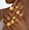 Vintage Boho Geometric Ring Set For Women Fashion Gold Color Exaggerated Punk Hollow Water Drop Rings Daily Wear Jewelry Gifts