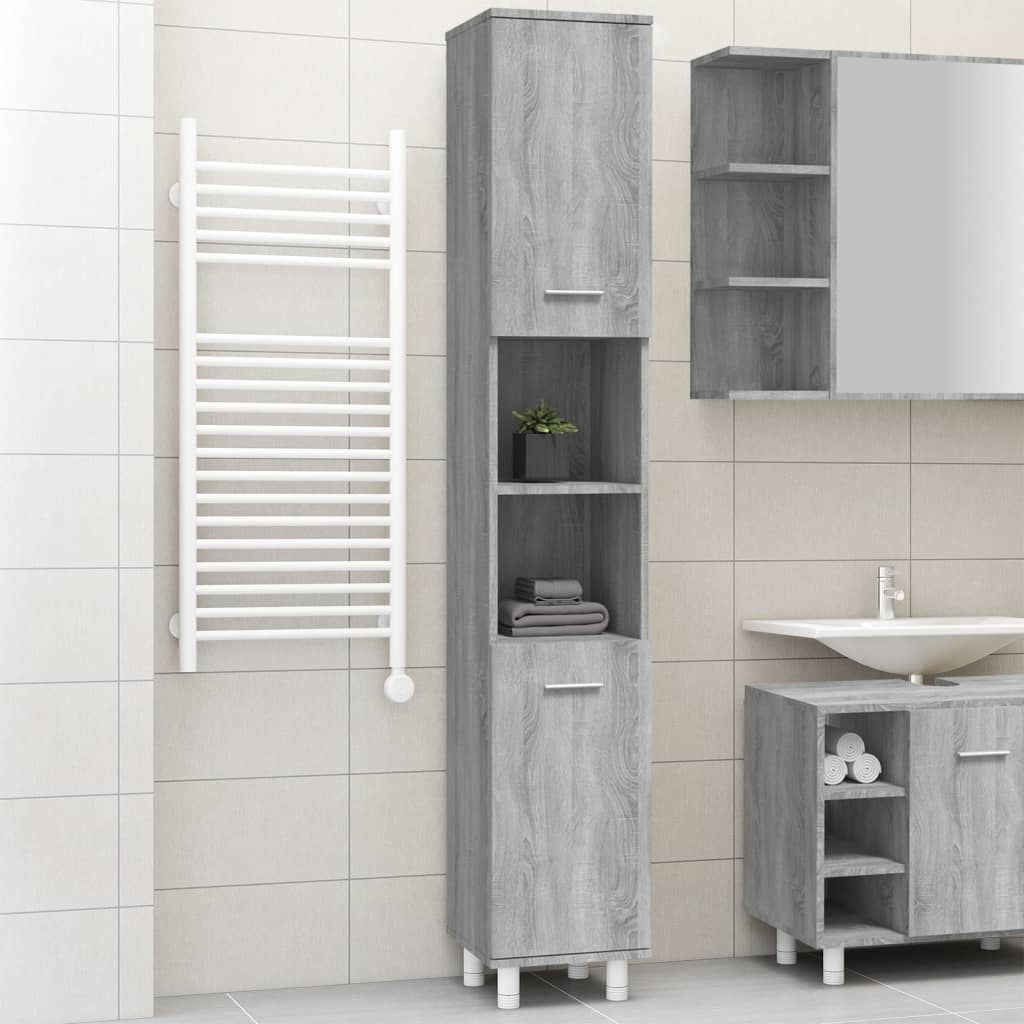 Bathroom Cabinet Gray Sonoma 30 X 30 X 179 Cm Particleboard