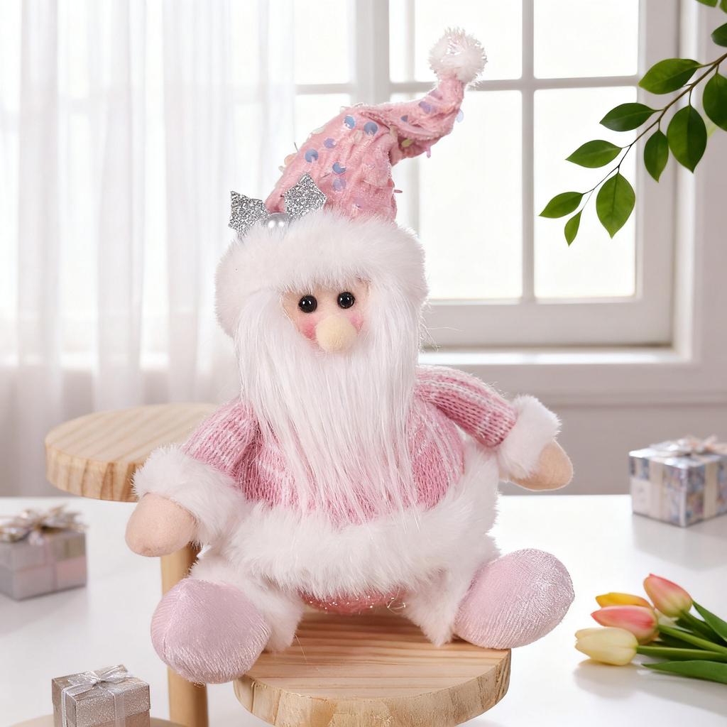 Pink Sitting Sequined Cartoon Santa Claus Snowman Elk Ornaments Xmas Tree Hanging Pendants Merry Christmas Party Favors For Kids