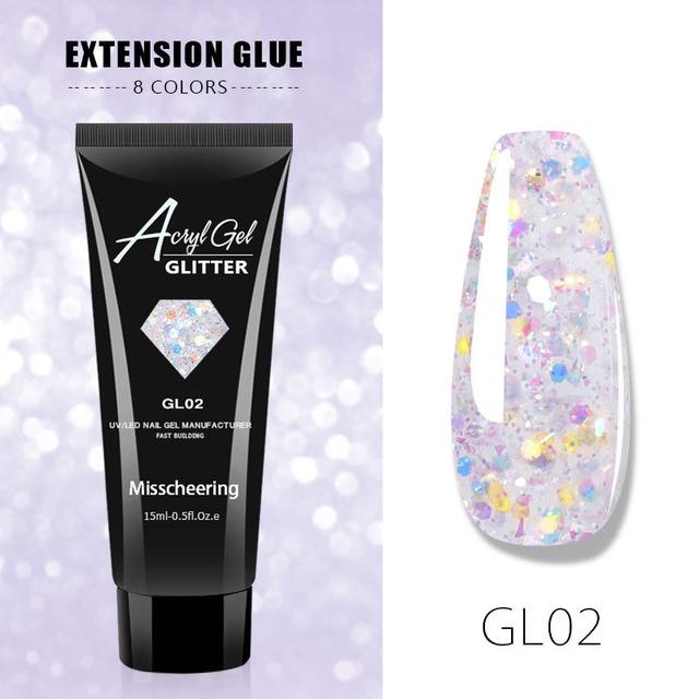 15ML Polygel für Fingernagelverlängerungen Mix Glitzer Pailletten Schmerzloser Acryl-Gebäude-Gel-Lack Hybrid-UV-Gel-Nagellack