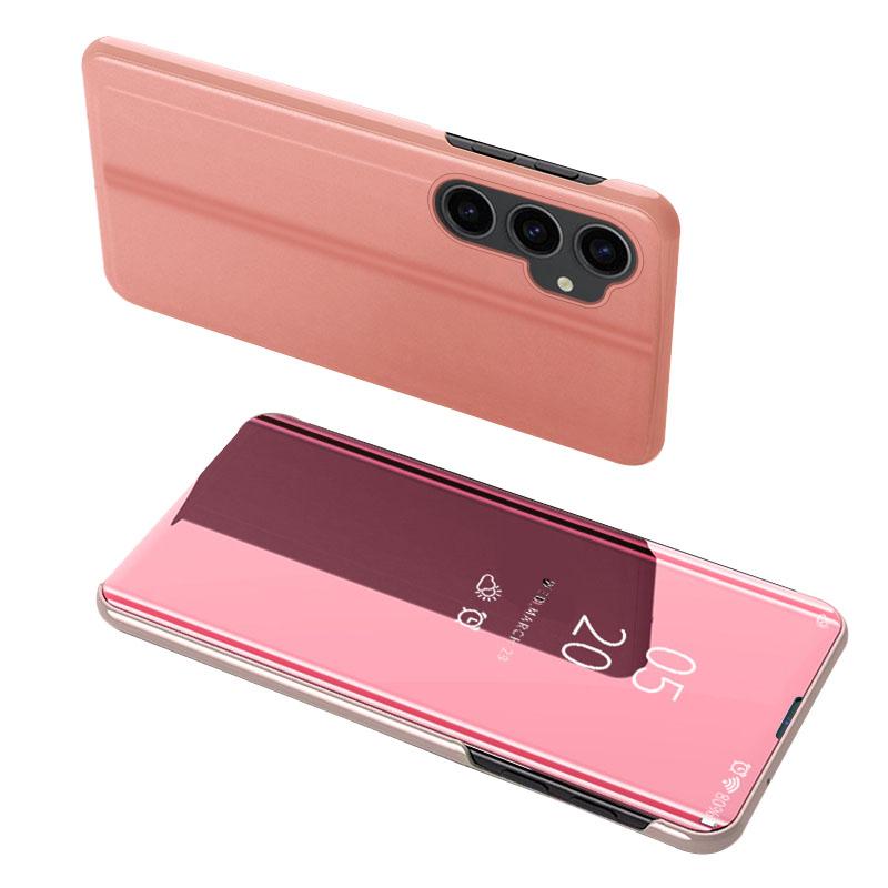 

Mirror Surface Shell for Samsung Galaxy S23 FE,Electroplating View Window PU Leather Case Phone Stand Cover Rose Gold
