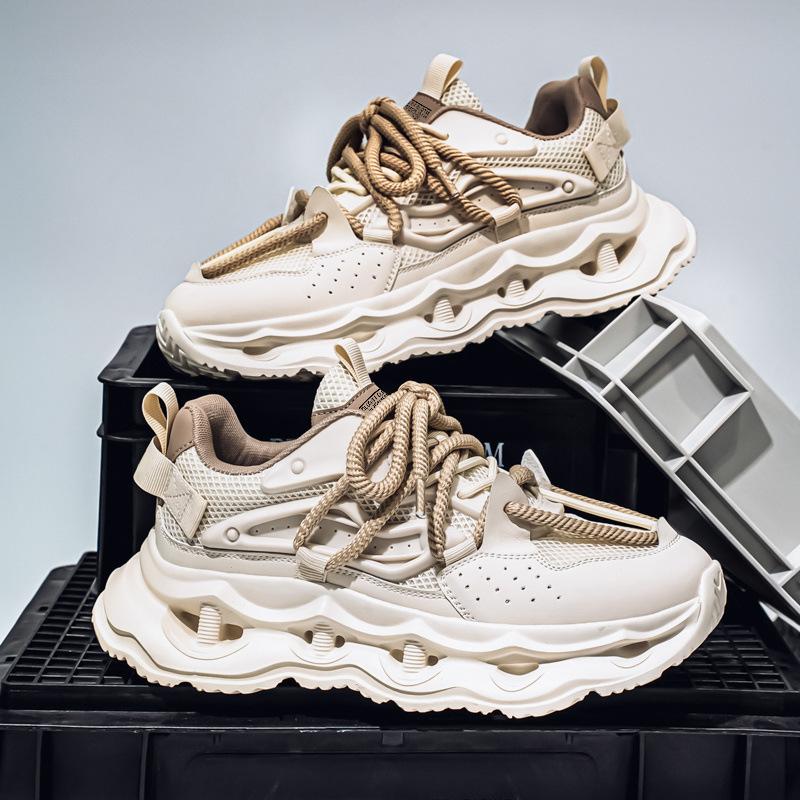 Spot men's shoes 2025 new breathable trend youth sports leisure running shock absorption and height enhancement handsome dad shoes