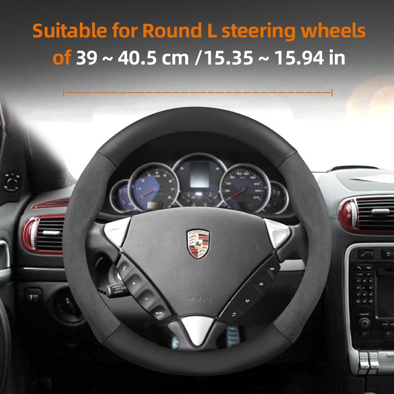 Suitable for Porsche Suede Matte Carbon Fiber Texture Steering Wheel Cover Suitable for Casenne 996 Macan 957 Volante Boxster 986 718 Turbo Panamera 