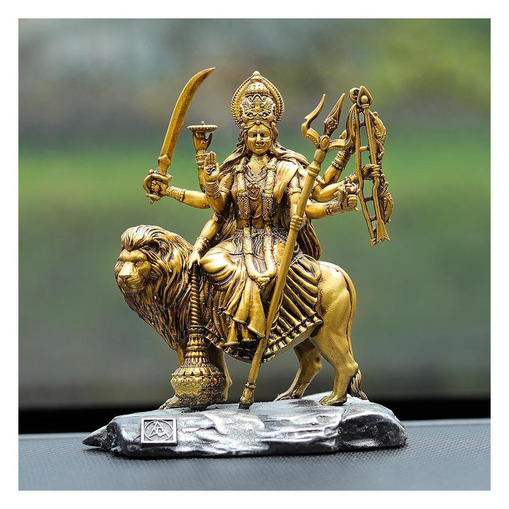 Durga MATA Idol for Car Dashboard and Home Decor, Vaishno Devi Sherawali MATA Murti, Goddess Durga Sitting On Lion Statue for Puja Room