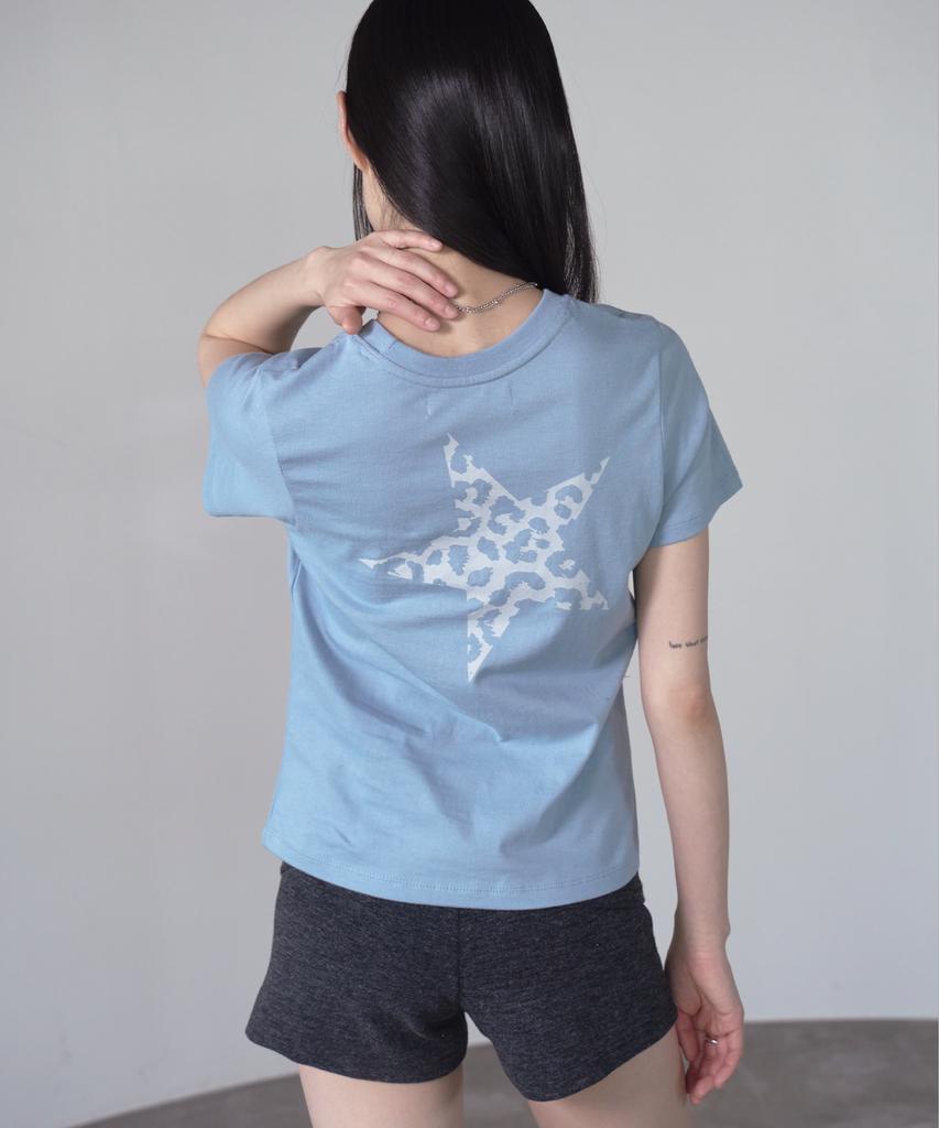 PRENDA Leopard Star Semi Crop Tee Sky Blue