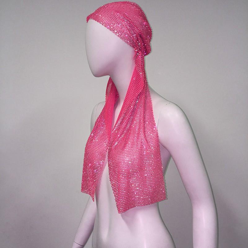 Womens Elastic Rhinestone Pirate Hat Long Tail Headscarf Music Performance Unisex Headwear