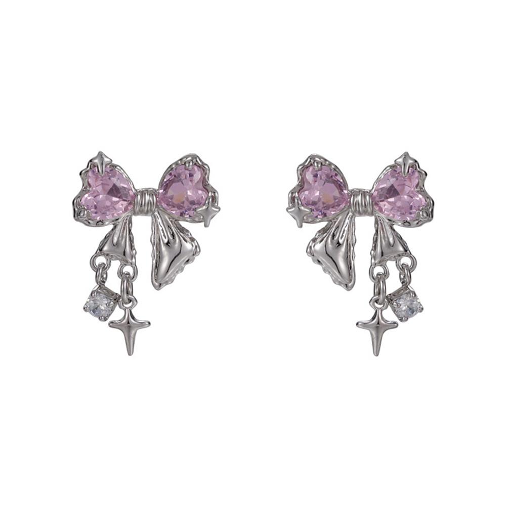 

Серьги-гвоздики с бантом для женщин, модные корейские серебряные серьги розового цвета, индивидуальные серьги для девочек, подарки на вечеринку 2Pcs розовый