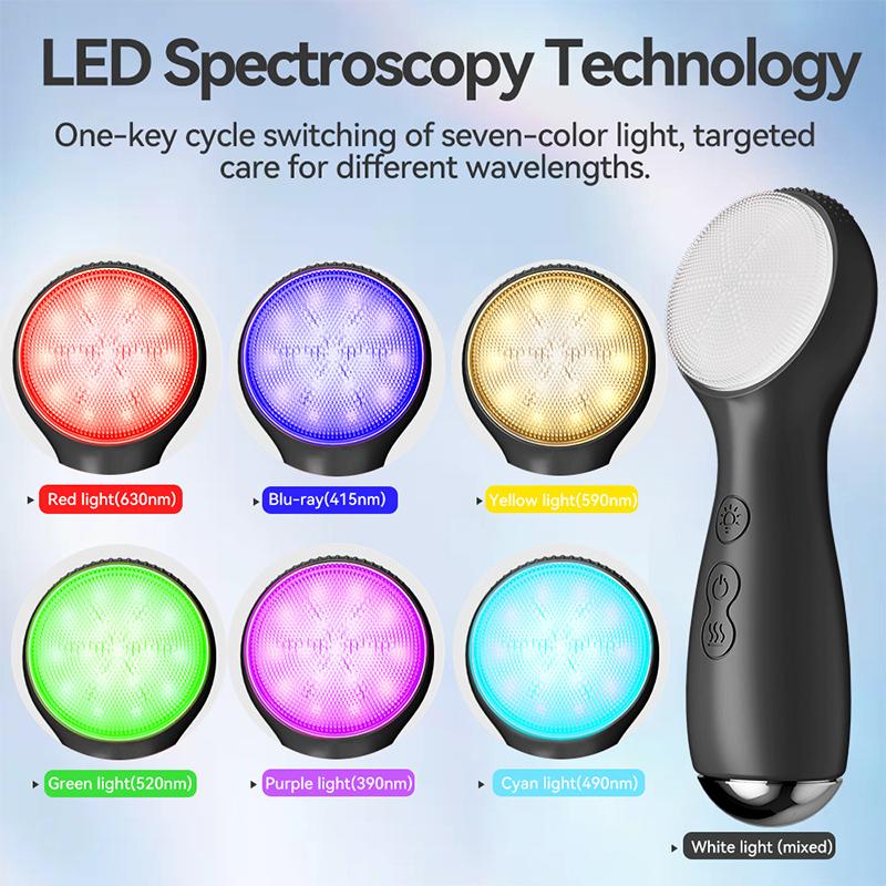 7 in 1 Facial Cleansing Brush Device Silicone Deep Cleansing Face Scrubber Exfoliator Cleaner Vibration Massager IPX7 Waterproof