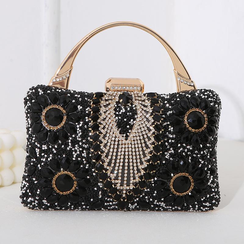 Luxury Party Evening Gold Diamond Women's Handbag Multi Crystal Strap Set Wedding Wallet Matching Wallet Handbag 2025 New Gift