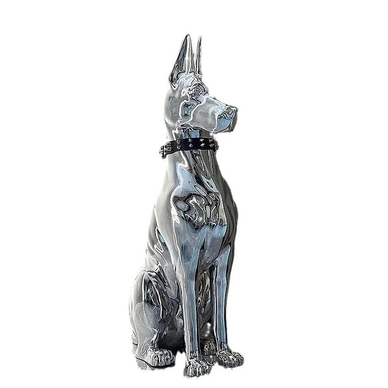 Home Decor Electroplate Resin Dog Sculpture Ornaments Large Landing Home Living Room Decoration Statues European Style Creative