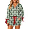 Women's Christmas Pajama Set with Button-Down Shirt and Shorts for Holiday Sleepwear