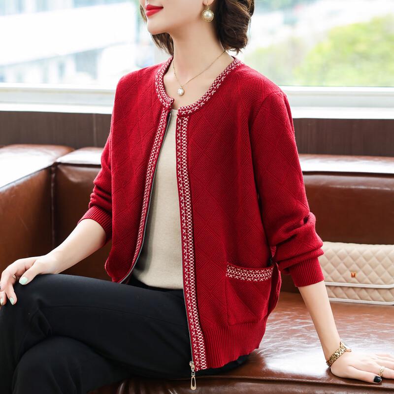 

QianLian Women s Autumn/Winter Knit Baseball Jacket L