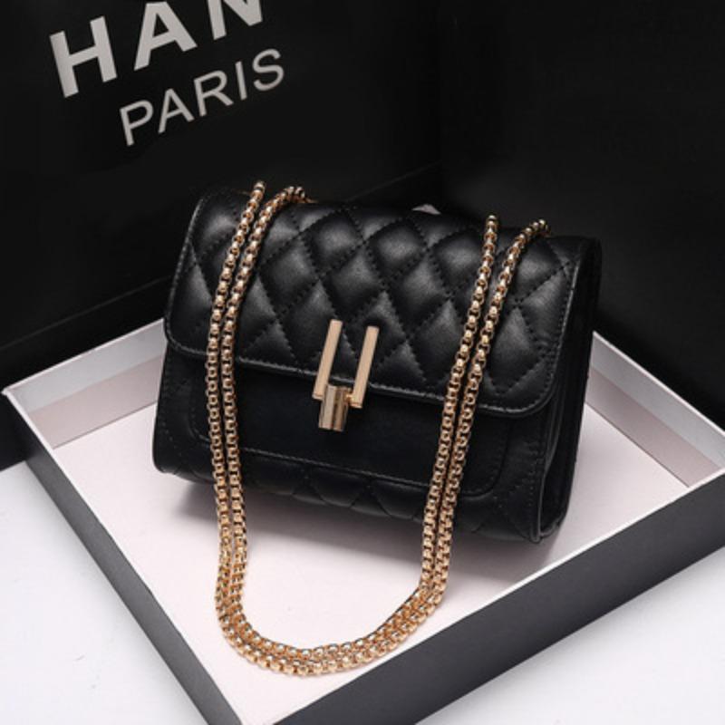 Women's Leather Single-shoulder Bag, Crossbody Small Square Bag, Diamond-shaped Chain Bag