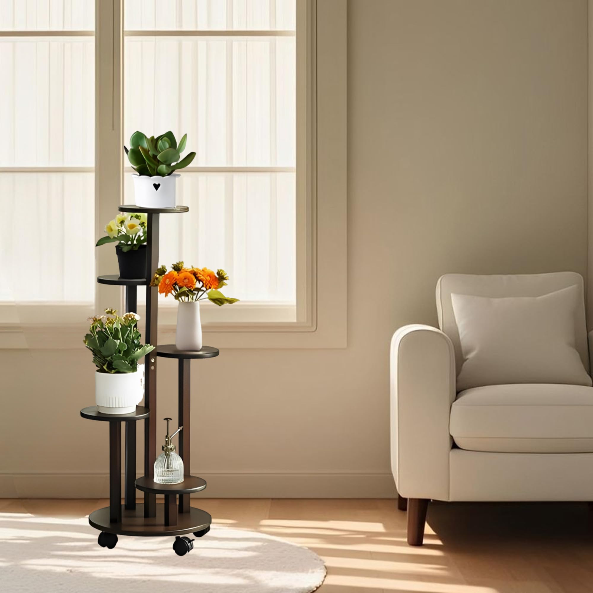 

Дисковая подставка для цветов для использования в помещении с высокой и низкой бамбуковой подставкой для цветов для помещения деревянная садовая подставка для цветов для комнатного кашпо декоративная коричневый