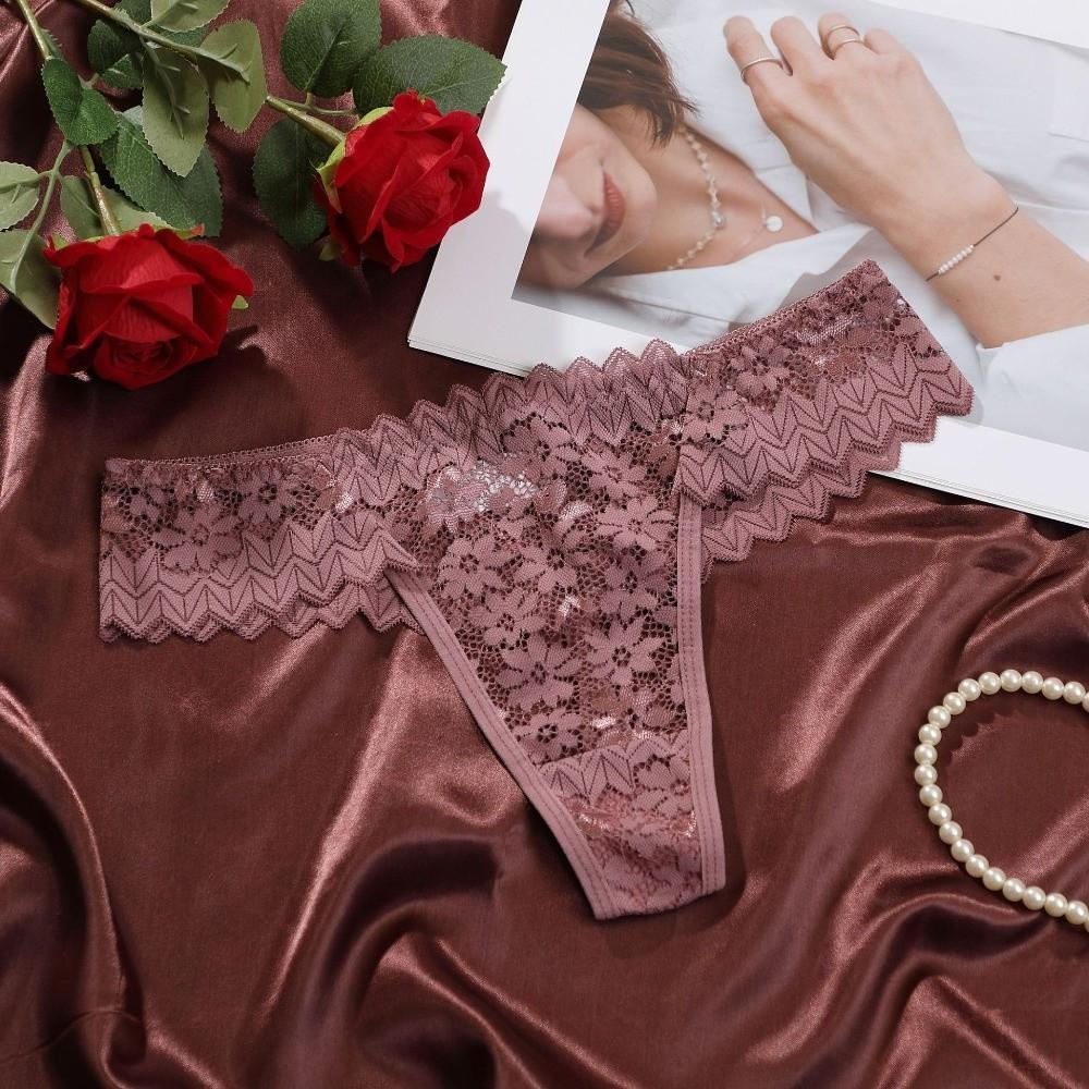 Low Waist Lace Flower Women Thong Underpants T-Back Panties Sheer Mesh Lace Briefs  Ladies