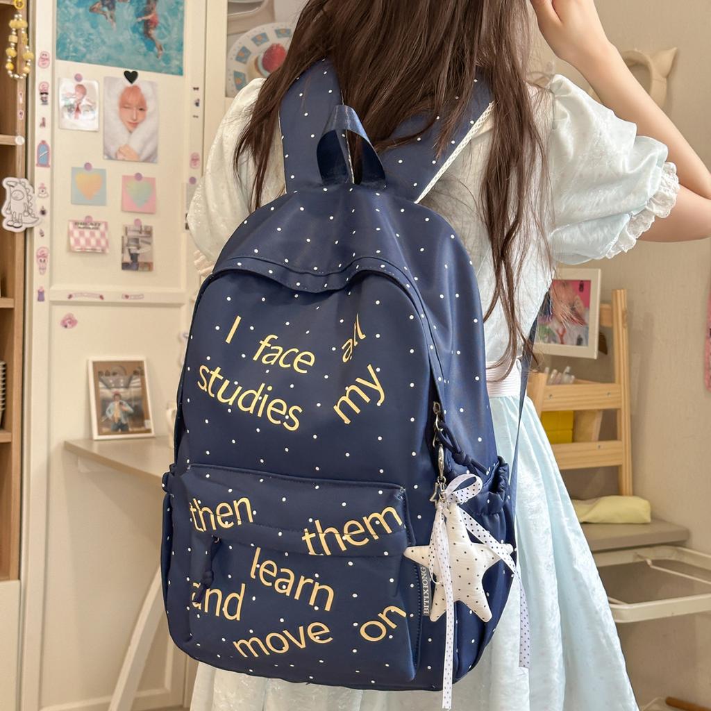 Schoolbag Korean version ins cute polka dot bow backpack female niche design fashion casual versatile student schoolbag