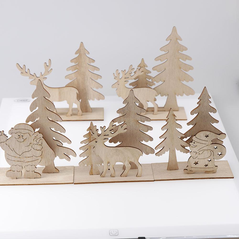 1Pc Wooden 3D DIY Assemble Craft Ornaments Decorations Christmas Reindeer Santa Claus,for Christmas Party Home Desk Decor