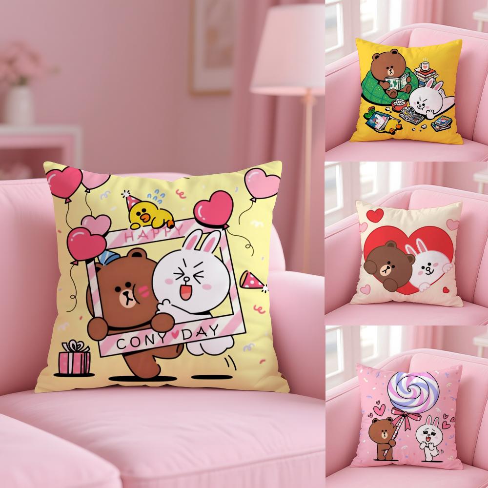 B-Brown Bear And C-Cony Cushion Cover Short Plush Double-Sided Printing Home Machine Washable In Warm Winter Pillow Case