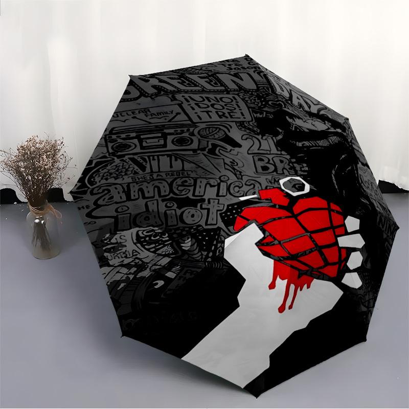 1PC Green Day Album Artwork Automatic Open/Close, 8-Rib Durable Frame Compact Travel Umbrella for Men & Women S1222040