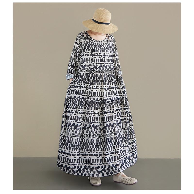 DIMANAF New 2026 Women Plus Size Spring Summer Beach Long Dress Lady Loose Oversize Maxi Floral Print Black Dresses