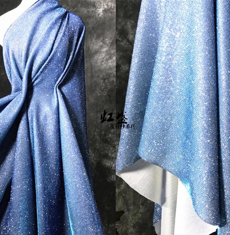 Buntes Blaues Gradient Glitzer Gewebe Elastisches Strickware Nach dem Meter für Kleidung Performance Kleid Diy Nähen Designer Stoff Gold