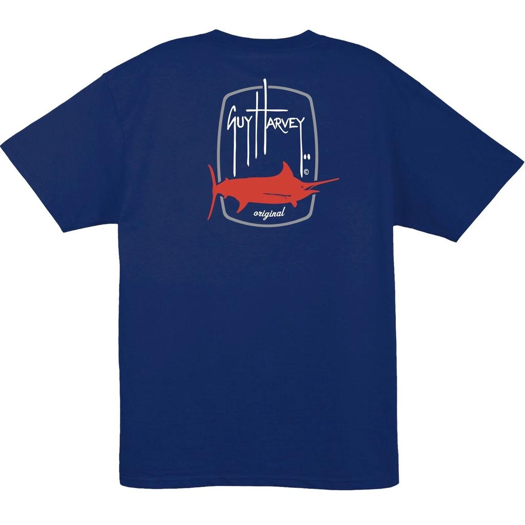 Guy Harvey Men's Barrel Logo S/S Fishing Boat T-shirtPick SizeDeep Blue S-L)