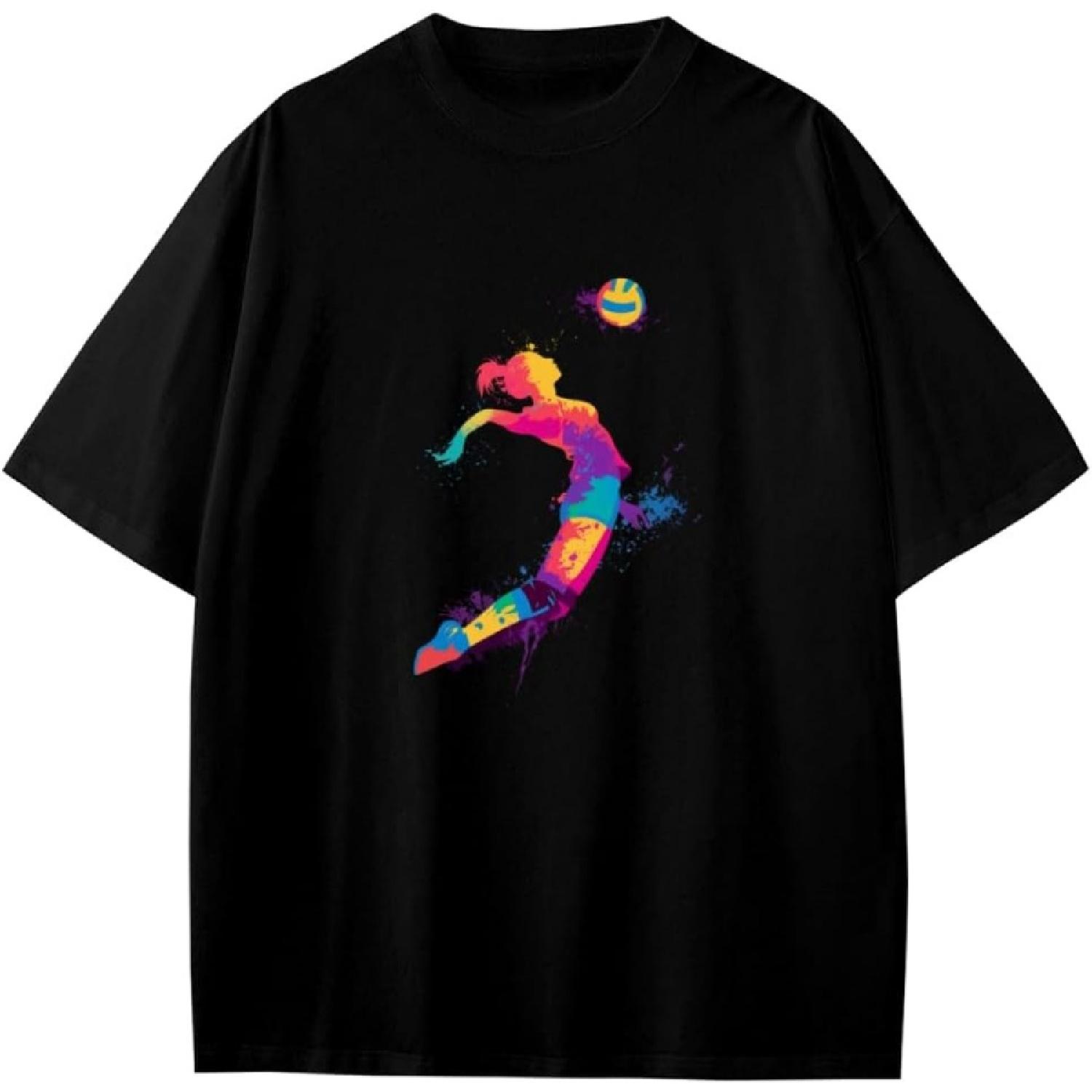 Тай-дай силуэт всплеска цвета волейболиста мальчики девочки подростки футболка аниме подарок S